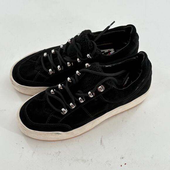Marc Fisher Maite Platform Sneakers 7 NWOT Black Suede Leather Shearling Comfort - Picture 8 of 9